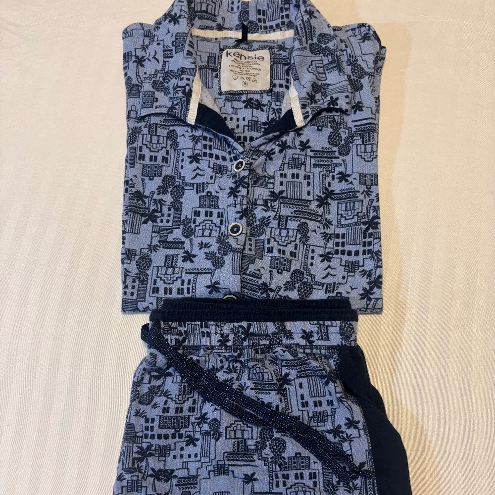 Kenzie PJ Set Short Sleeves Top & Pull On Shorts Blue Medium